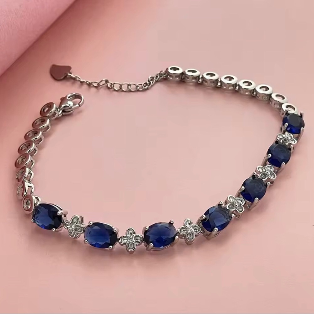 Sterling Silver- Blue Sapphire Crystal Tennis Bracelet